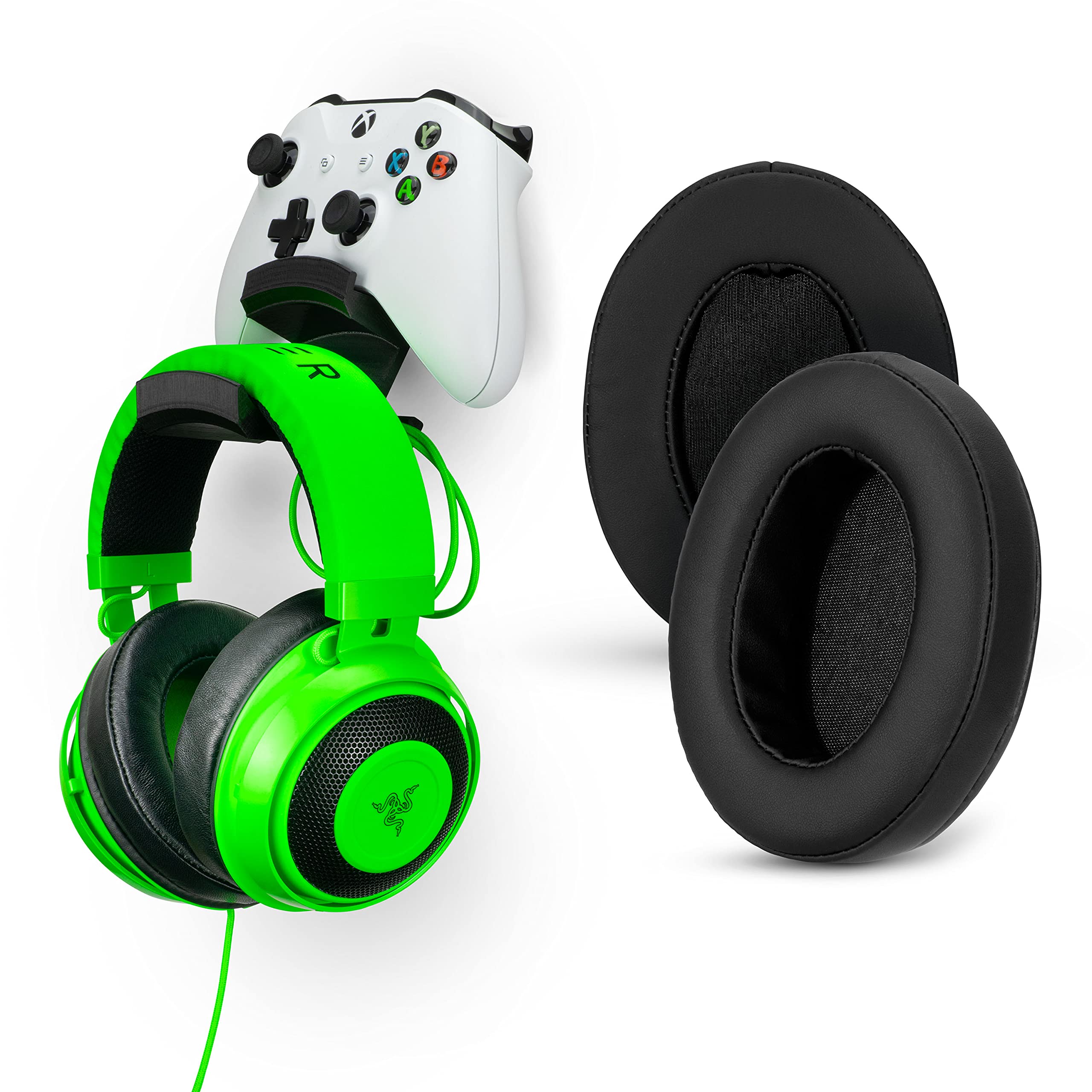 Brainwavz Colossus Gaming Headset Stand & Controller Holder for Xbox Series X/S, PS5, PS4 - Universal Earpad Replacement for SteelSeries Arctis, HyperX Cloud, ATH-M50X - Perfect Gaming Setup Organizer for Desk & Entertainment Center