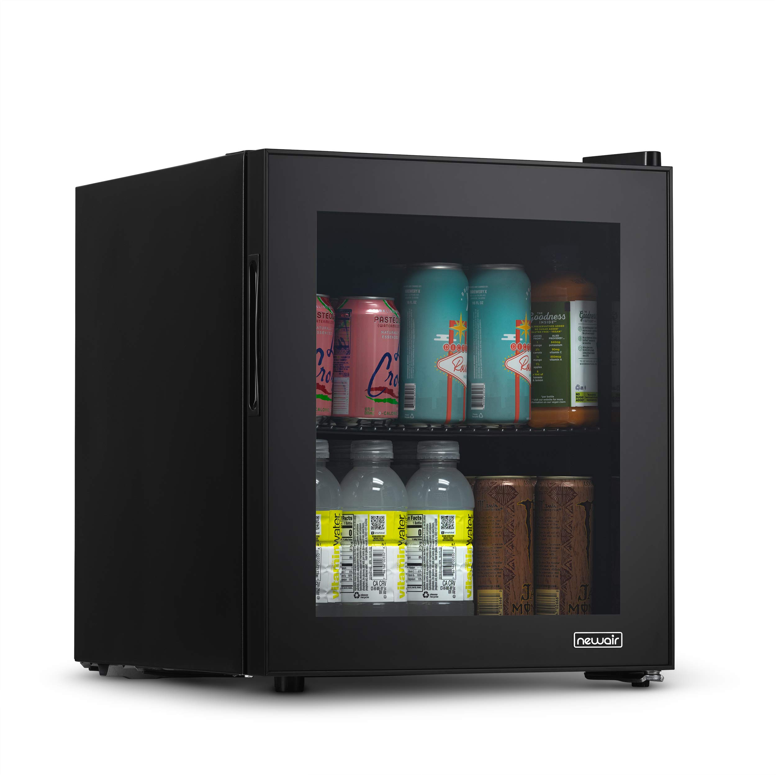 NewAir 60 Can Freestanding Beverage Cooler with Reversible Glass Door - Black Mini Fridge with Door Alarm | Perfect for Home Office, Dorm Room, Man Cave, Bar & Entertainment Spaces | Compact Drink Refrigerator for Soda, Beer & Energy Drinks