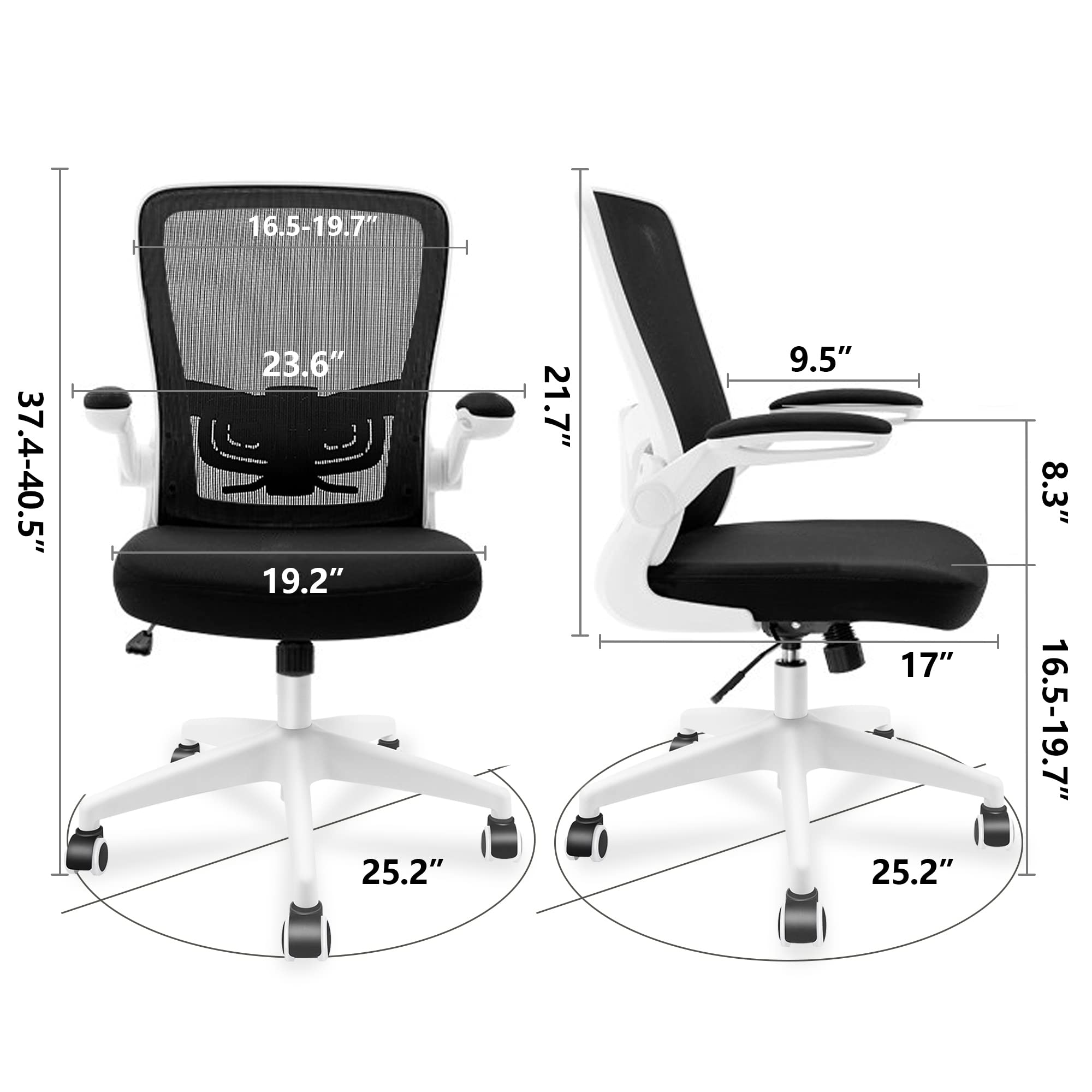 FelixKing Ergonomic Office Chair - Adjustable Height Swivel Desk Chair with Lumbar Support & Flip-Up Armrests for Home Office, Gaming, Conference Room (White) - Perfect for Long Work Hours & PC Gaming Sessions