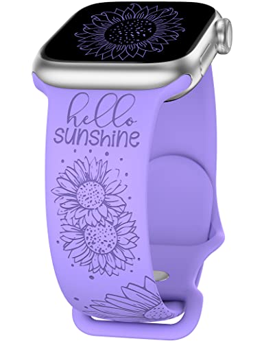 TOYOUTHS Sunflower Engraved Silicone Band for Apple Watch 38mm 40mm 41mm 44mm 45mm 42mm 49mm - Floral Sport Strap Compatible with iWatch Series 8/7/6/5/4/3/2/1/SE/Ultra - Perfect for Women, Girls, Workouts & Everyday Wear