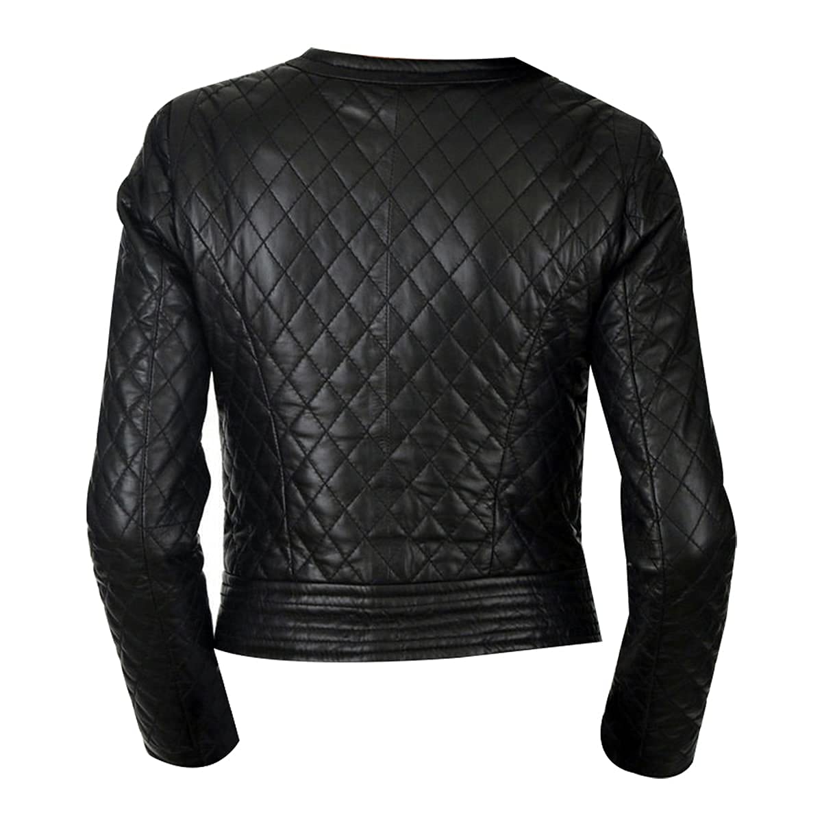 Facon Women's Moto Quilted Cafe Racer Leather Jacket - Black Biker Jacket for Motorcycle Riding & Fashion Streetwear
