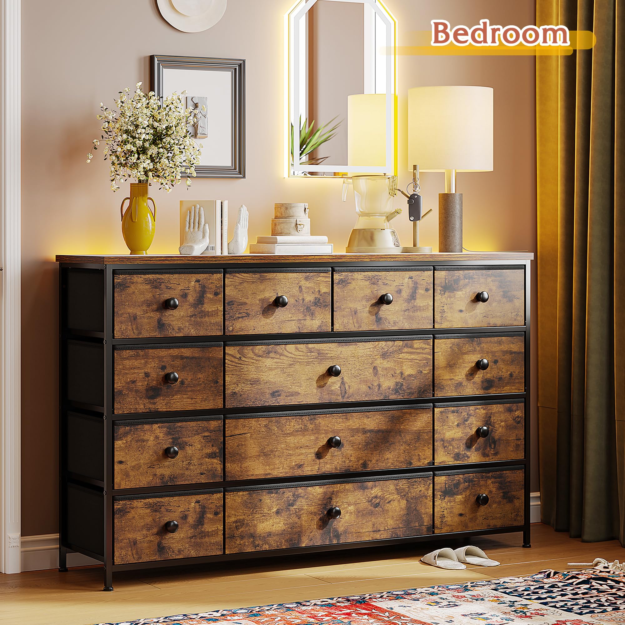 Brown Dresser for Bedroom with 13 Storage Drawers - 55