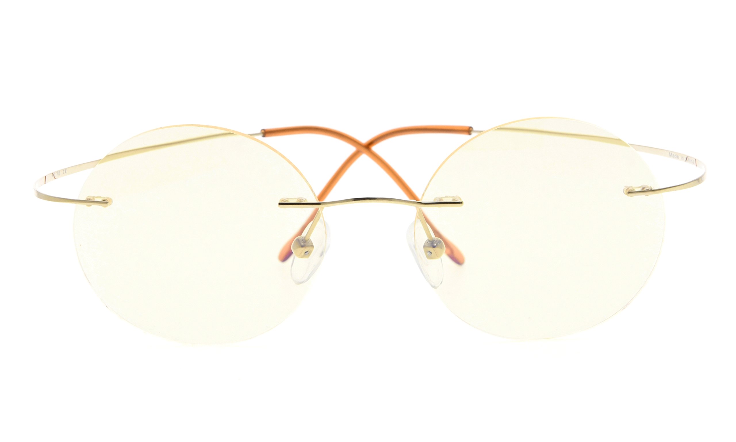 CessBlu Rimless Anti Blue Light Titanium Round Computer Glasses for Women & Men - Reduce Eye Strain for Work, Gaming & Reading