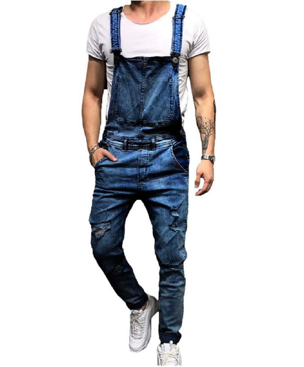 Men's Slim Fit Denim Jumpsuit with Pockets - Fashionable Bib Workwear Overalls for Work & Casual Wear (Navy Blue, Size S) - Perfect for Construction, Farming, DIY Projects & Street Style Fashion