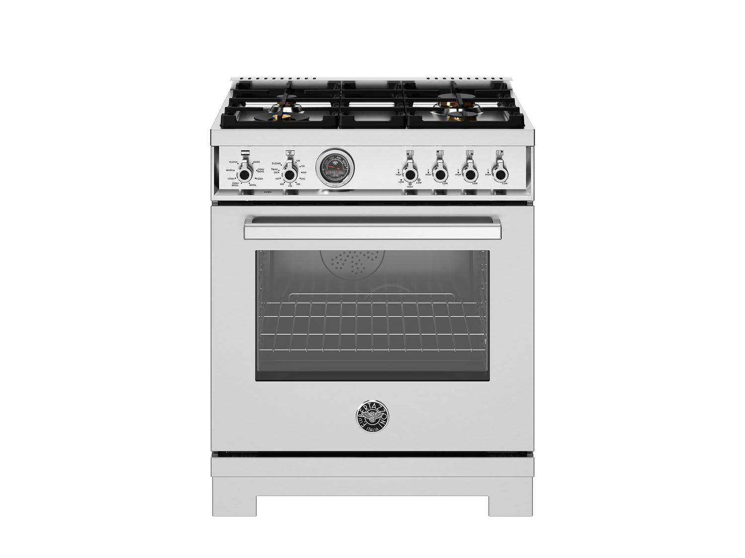 Bertazzoni PRO304BFEPXT 30 Inch Dual Fuel Range with 4 Brass Burners & Self-Cleaning Electric Oven - Stainless Steel Professional Gas Range for Home Kitchen & Restaurant Cooking