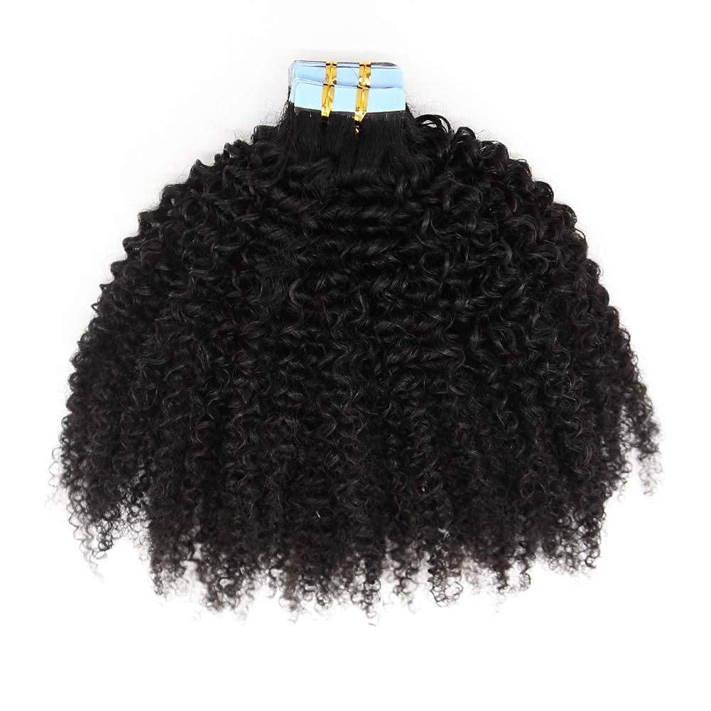 Mongolian Afro Kinky Curly Tape-in Human Hair Extensions - 40pcs 100g Small Curly Skin Weft Bundles - 22 Inch #2 Darkest Brown - Perfect for Protective Styles, Wig Making & Natural Hair Blending