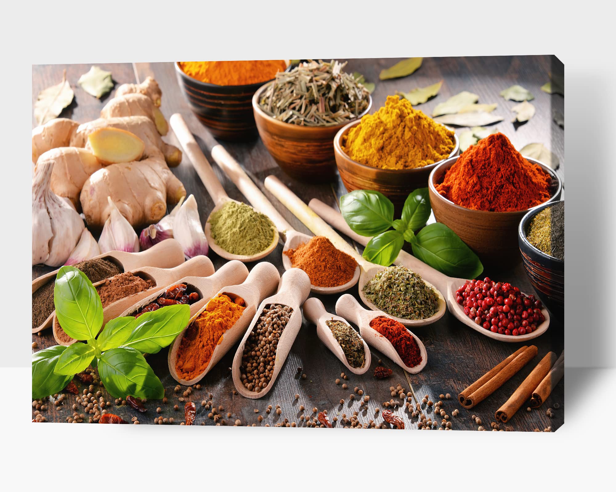 TIMUBA Modern Kitchen Canvas Wall Art - Spice Scoop Photography Home Decor for Dining Room & Restaurant - 18x24 Inches Framed Print - Perfect for Farmhouse, Cafe & Kitchen Wall Decoration