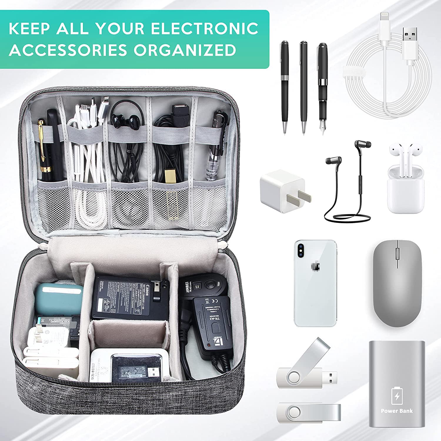 Waterproof Travel Cable Organizer Bag - Portable Electronics Accessories Case for Chargers, Cables & Small Gadgets | Perfect for Business Trips, Camping & Daily Commute