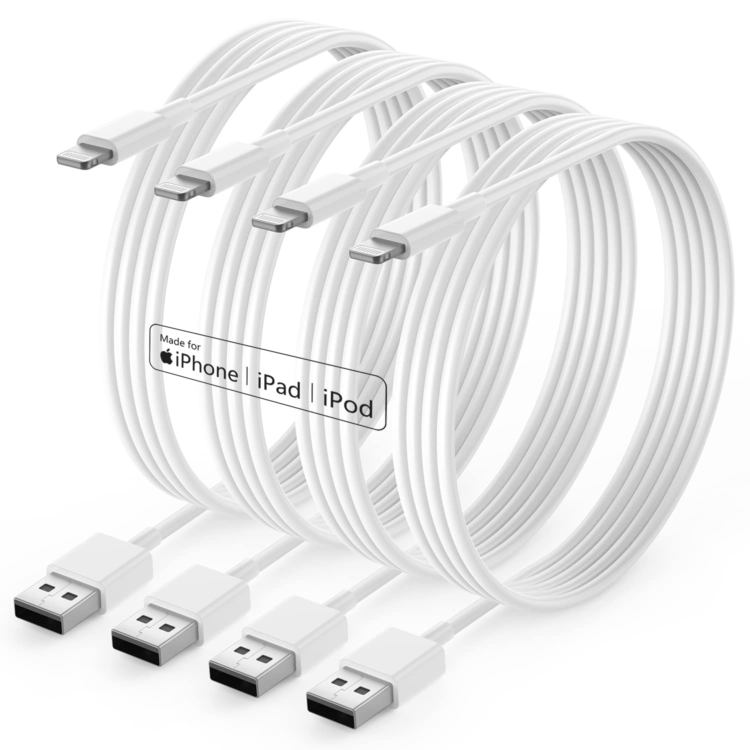 Apple MFi Certified iPhone Charger 3ft 4-Pack - Fast Charging Lightning Cable Compatible with iPhone 14/13/12/11/X/8/7/6 & More - Perfect for Home, Office, Travel & Car Charging