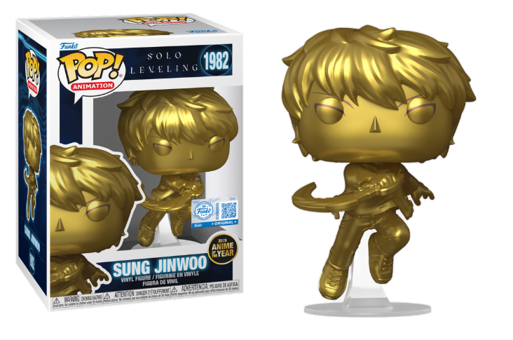 Solo Leveling Sung Jinwoo (Gold) Exclusive Funko Pop Vinyl Figure with Hard Stack Protector Case - Anime Collectible for Display & Protection