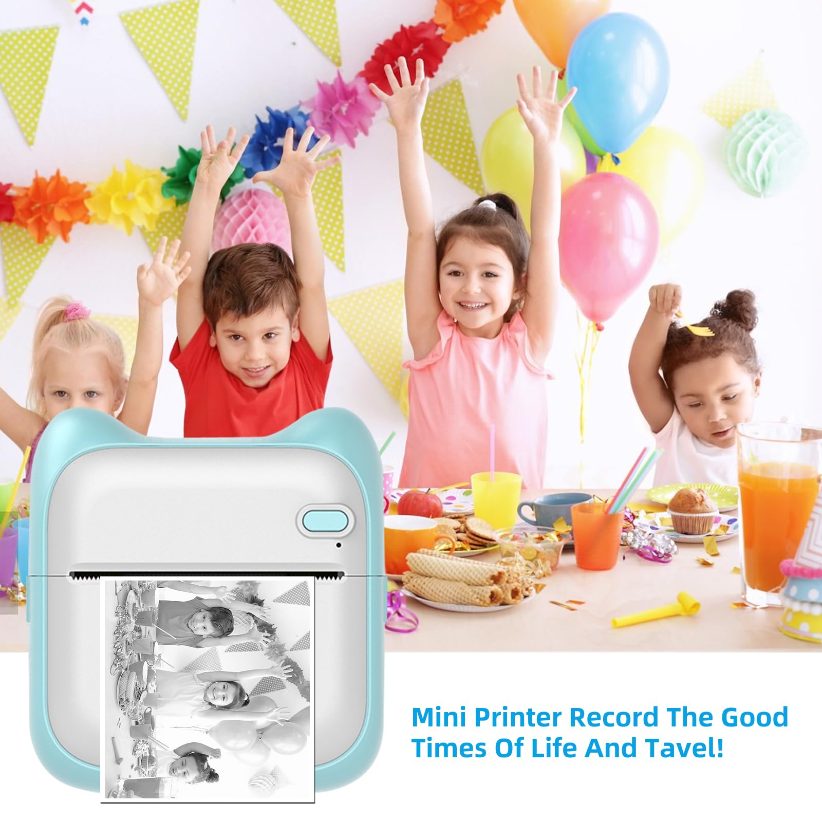 Mini Portable Inkless Thermal Sticker Printer with 11 Rolls Paper - Pocket-Sized Wireless Photo Printer for Journaling, Note Taking, Memos & DIY Stickers - Perfect for Travel, Office & School Use