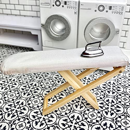 Miniature Oak Ironing Board with Iron - Realistic Dollhouse Accessory for DIY Crafts, Miniature Scenes & Collectors - Perfect for Dollhouse Decor, Miniature Displays & Craft Projects