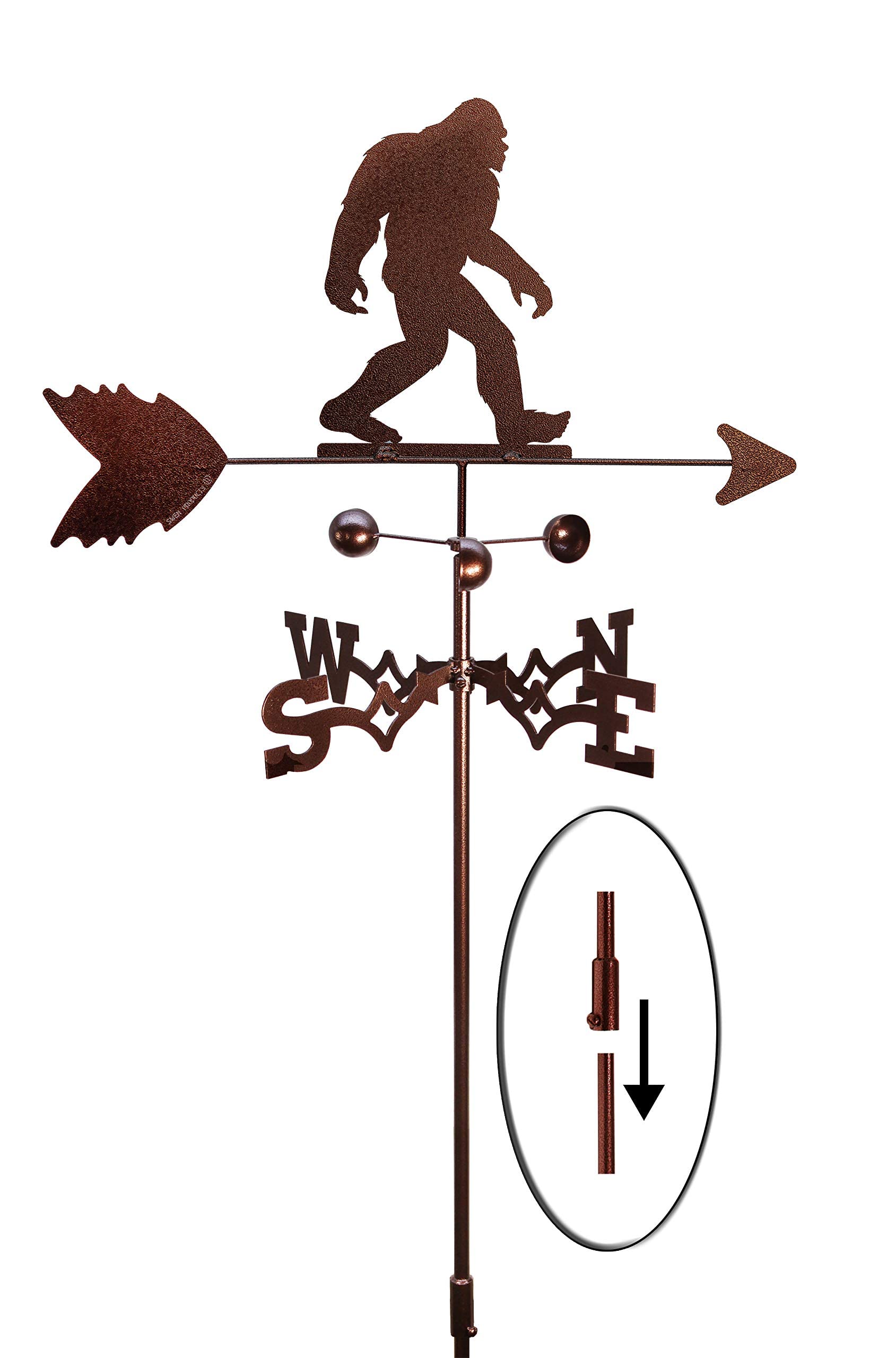 SWEN Products Bigfoot Sasquatch Weathervane with Garden Stake - Outdoor Decor for Yard, Garden & Patio - Unique Rustic Home & Cabin Decoration