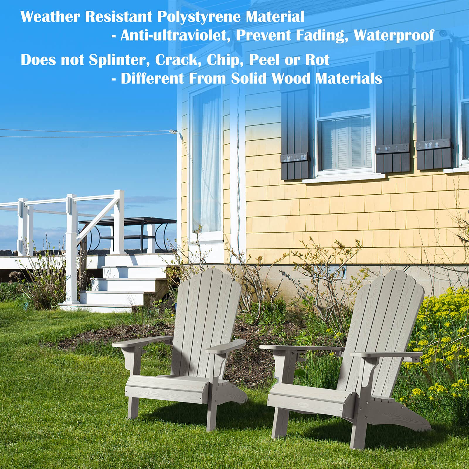 **hOmeHua Oversized Adirondack Chairs Set of 2 - Weather-Resistant HIPS Plastic Outdoor Chairs with Cup Holder for Patio, Backyard, Deck, Fire Pit, Lawn & Porch (Grey) - Perfect for Relaxing, Lounging & Entertaining Outdoors**