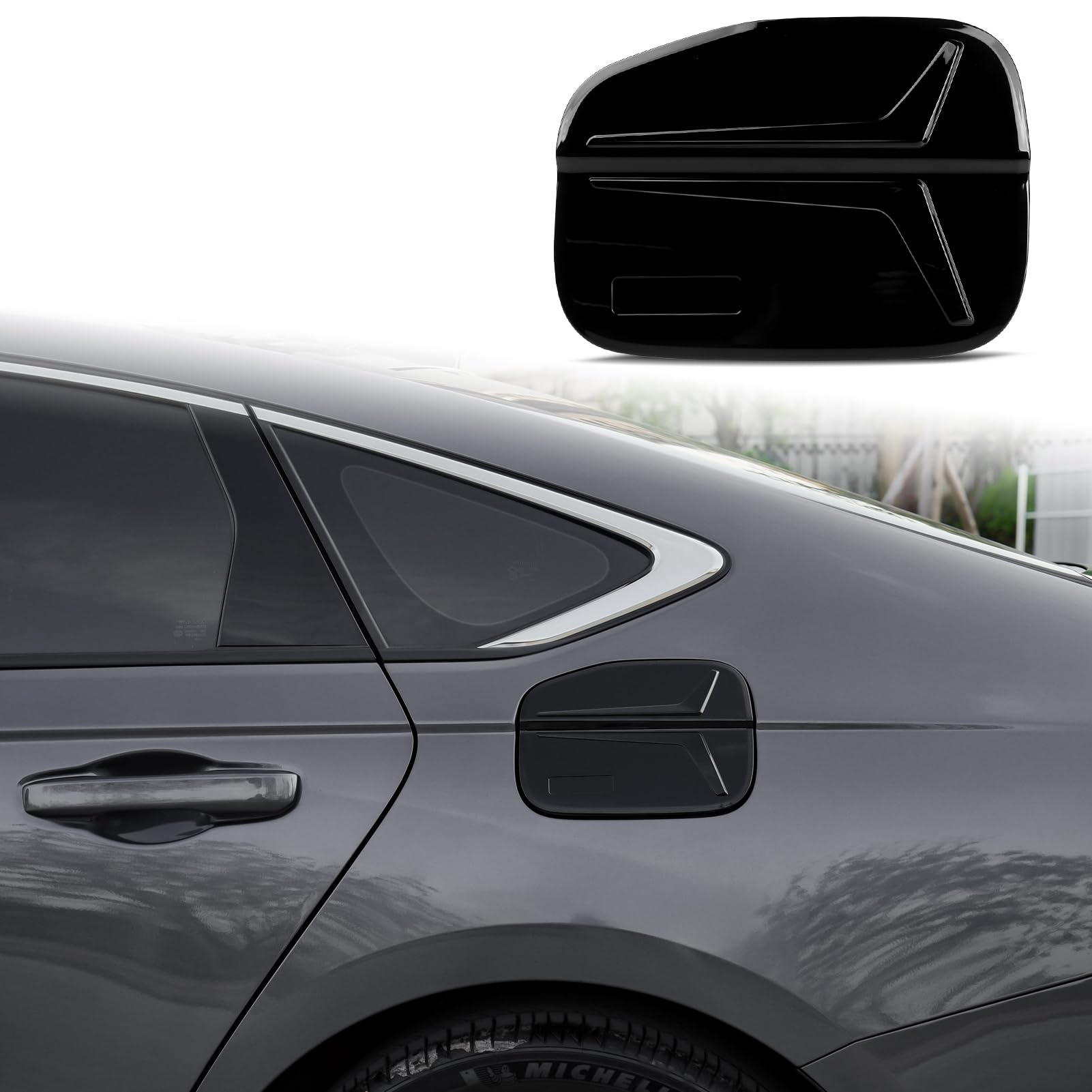 Gloss Black Gas Tank Door Cover & Fuel Filler Cap Sticker for 2023-2024 Honda Accord 11th Gen - Premium Car Accessories for Exterior Protection & Style Enhancement