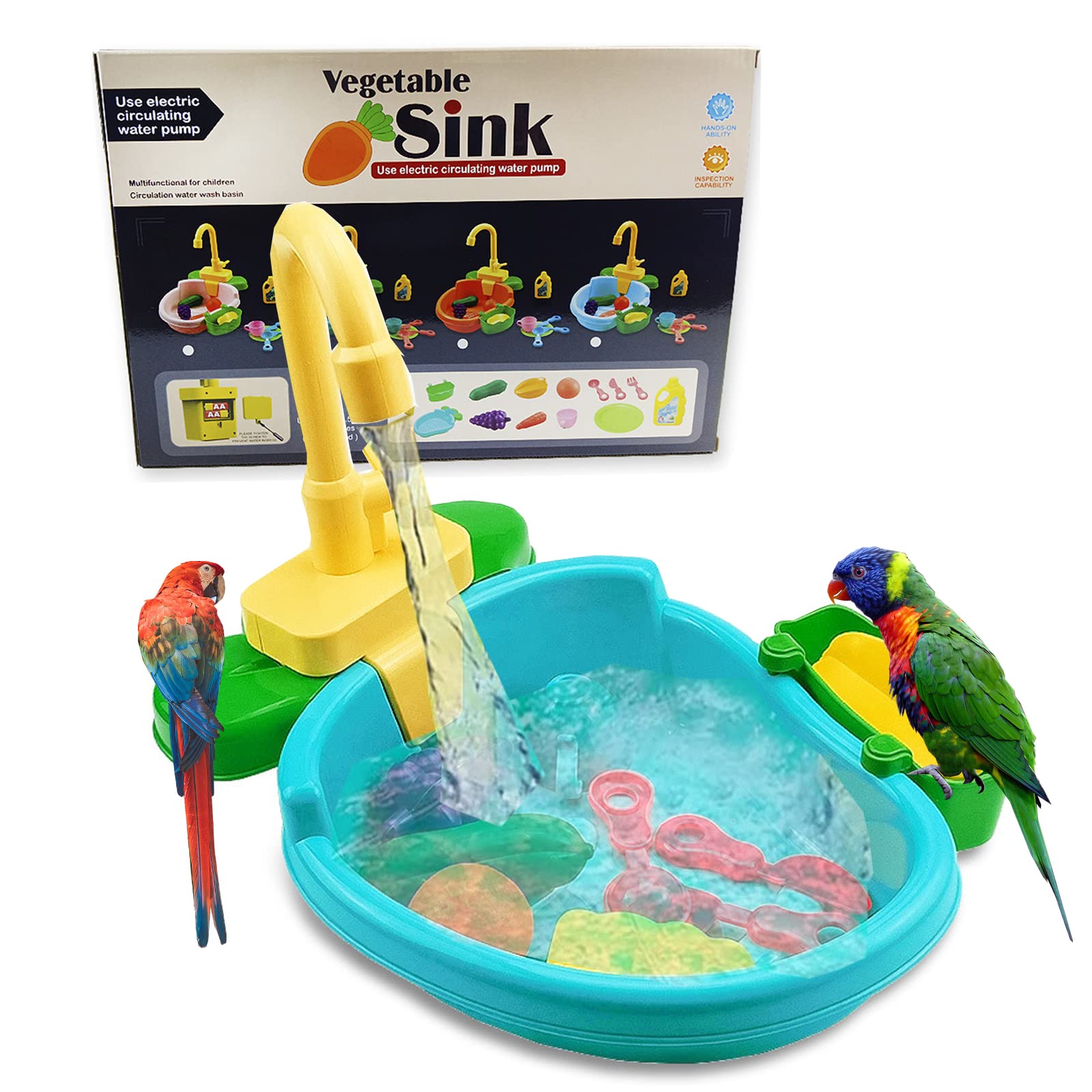 Parrot Shower & Automatic Bird Bathtub with Faucet - Pet Bath Pool for Parrots, Ferrets, Goldfinches | Indoor/Outdoor Cage Accessory & Playtime Water Fun (Green)