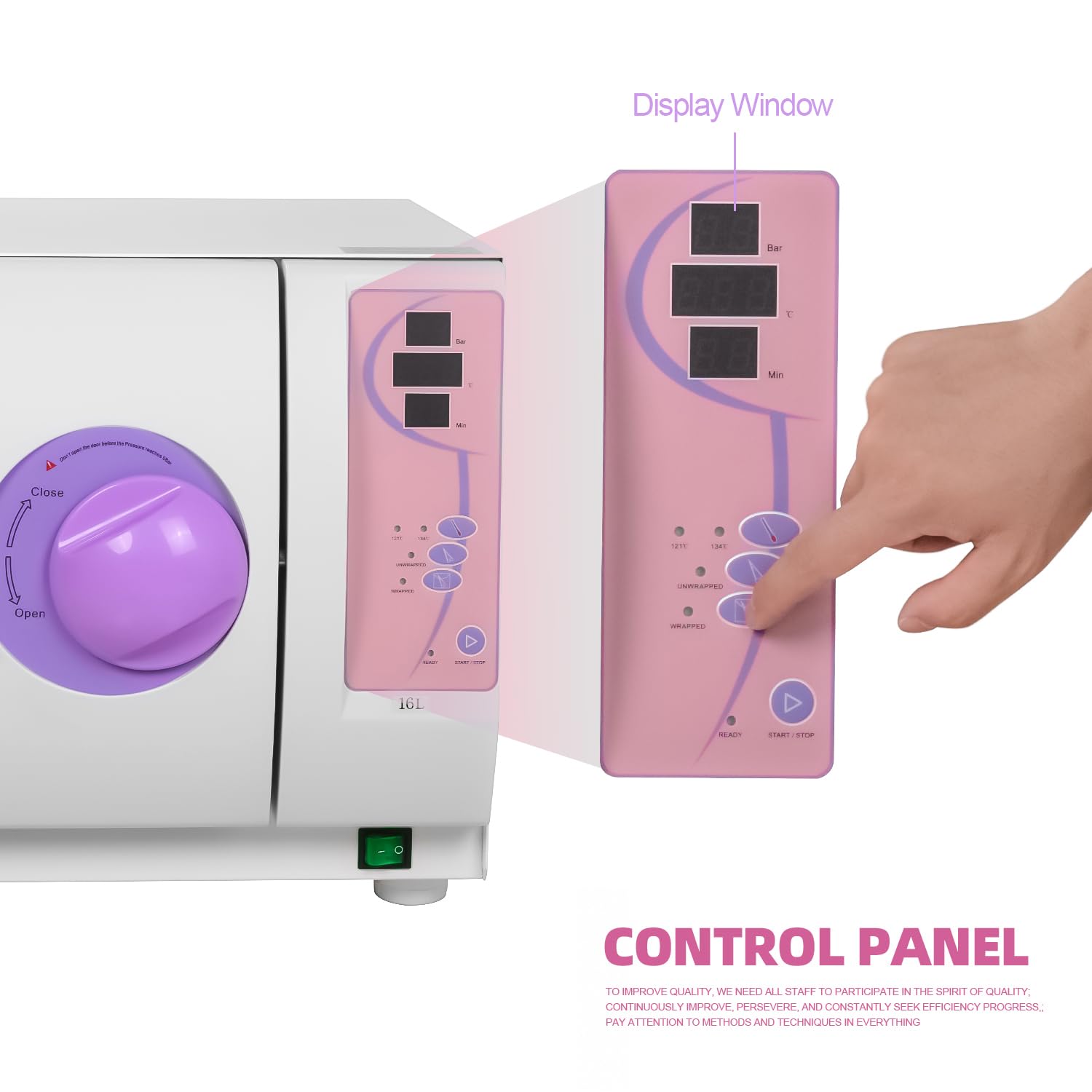 16L Digital Display Full-Automatic Autoclave Steam Sterilizer - Manual Door Lock, High Pressure & Temperature, Class N Series (Purple) - Perfect for Dental Clinics, Tattoo Shops & Medical Equipment Sterilization