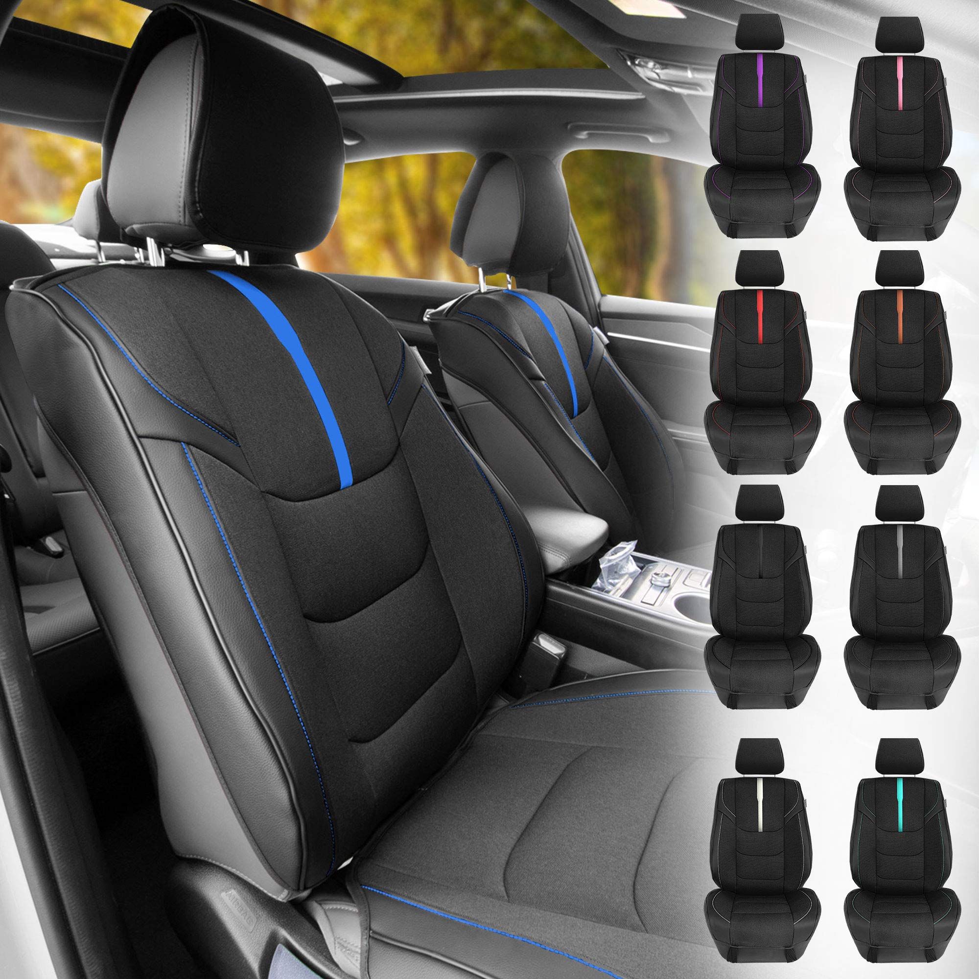 FH Group Universal Low Back Car Seat Covers - Oxford Front Set with Removable Headrest | Airbag Compatible for SUV, Sedan, Van (Beige) | Perfect for Commuting, Road Trips & Protecting Seats from Wear