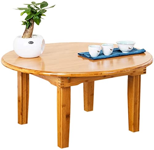 Foldable Solid Wood Laptop Table - 60x27cm Round Tatami Floor Desk for Dining, Working & Reading - Portable Low Japanese Style Coffee Table for Small Spaces, Bedroom or Living Room