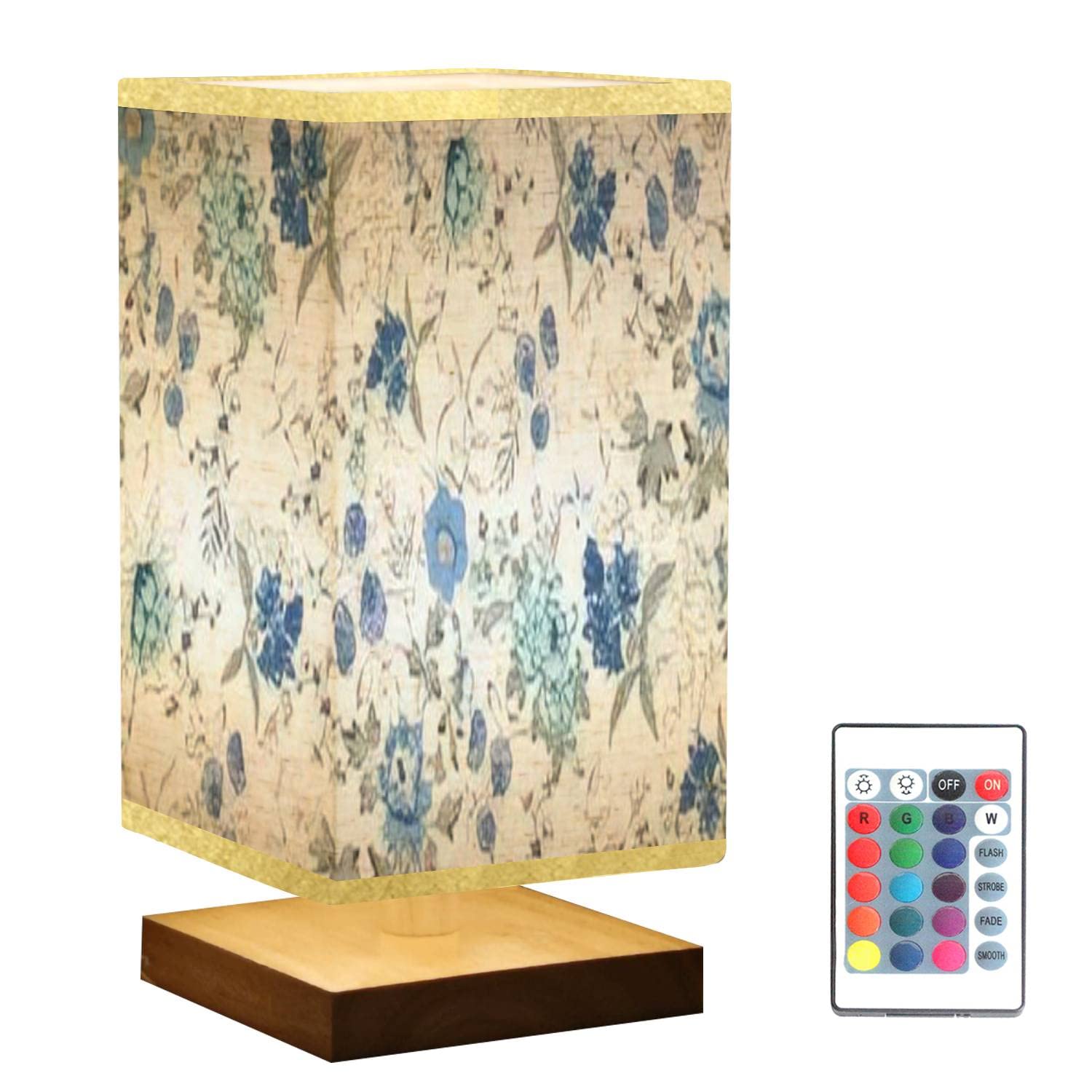Watercolor Floral Wooden Base Table Lamp with Flaxen Fabric Shade - Dimmable Bedside Nightstand Lamp for Bedroom, Living Room & Office | Perfect for Reading, Relaxing & Home Decor