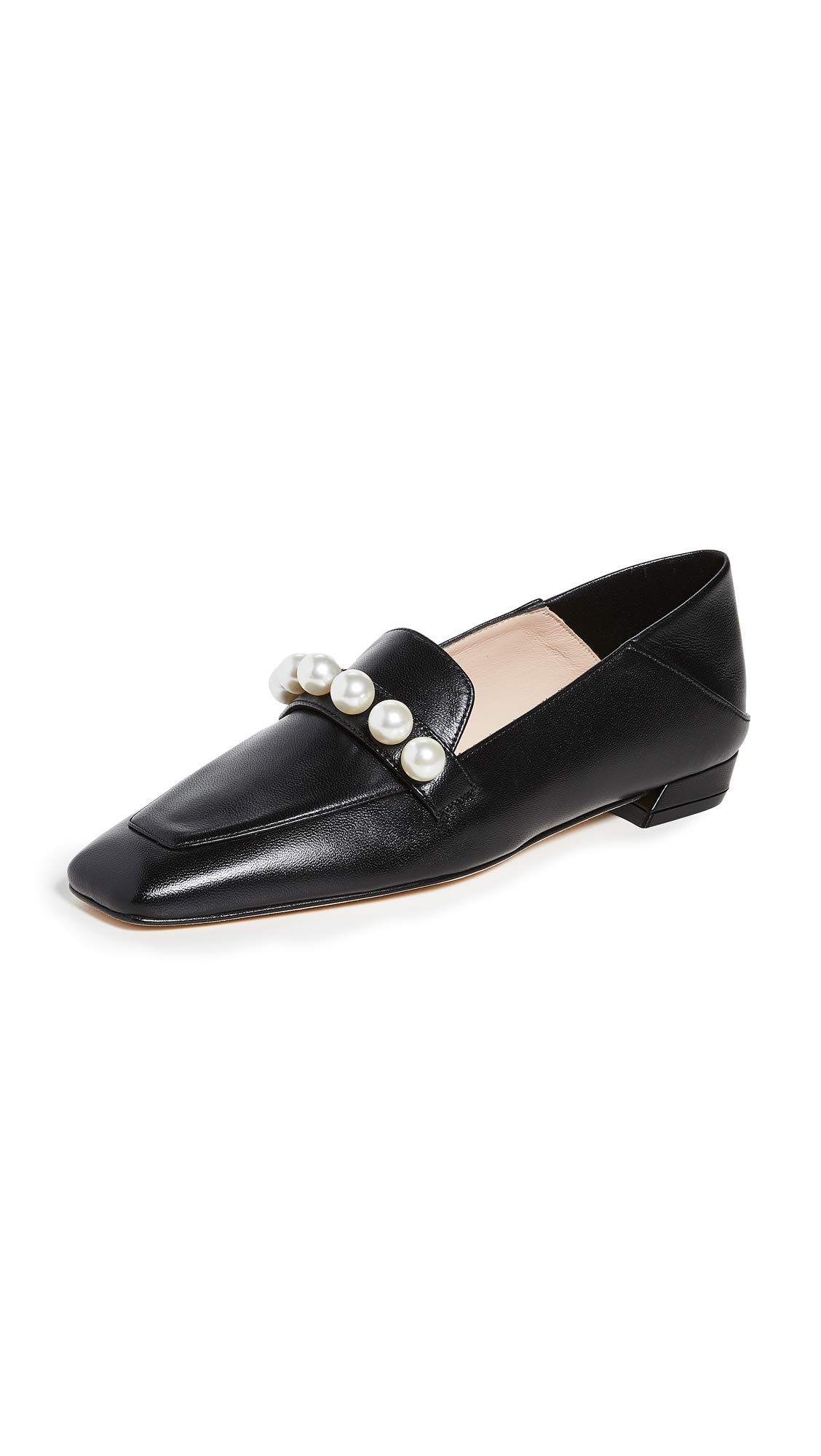 Stuart Weitzman Women's Mickee Pearls Loafers - Comfortable Slip-On Shoes with Pearl Accents for Work, Office & Casual Outfits