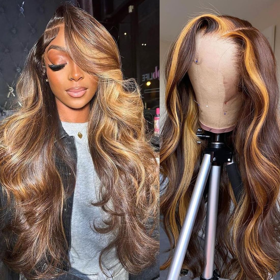 MsSunlight 13x4 HD Lace Front Wig Human Hair - Pre Plucked Ombre Body Wave 180 Density 24 Inch Glueless Lace Wig for Black Women | Natural Look for Daily Wear, Parties & Special Occasions