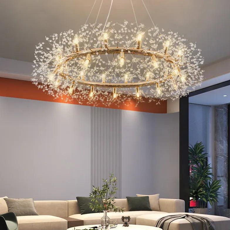 Star Branches Crystal Gold Chandelier - Elegant Ceiling Light Fixture for Dining Room, Living Room & Bedroom Decor | Modern Luxury Lighting for Home & Wedding Venues