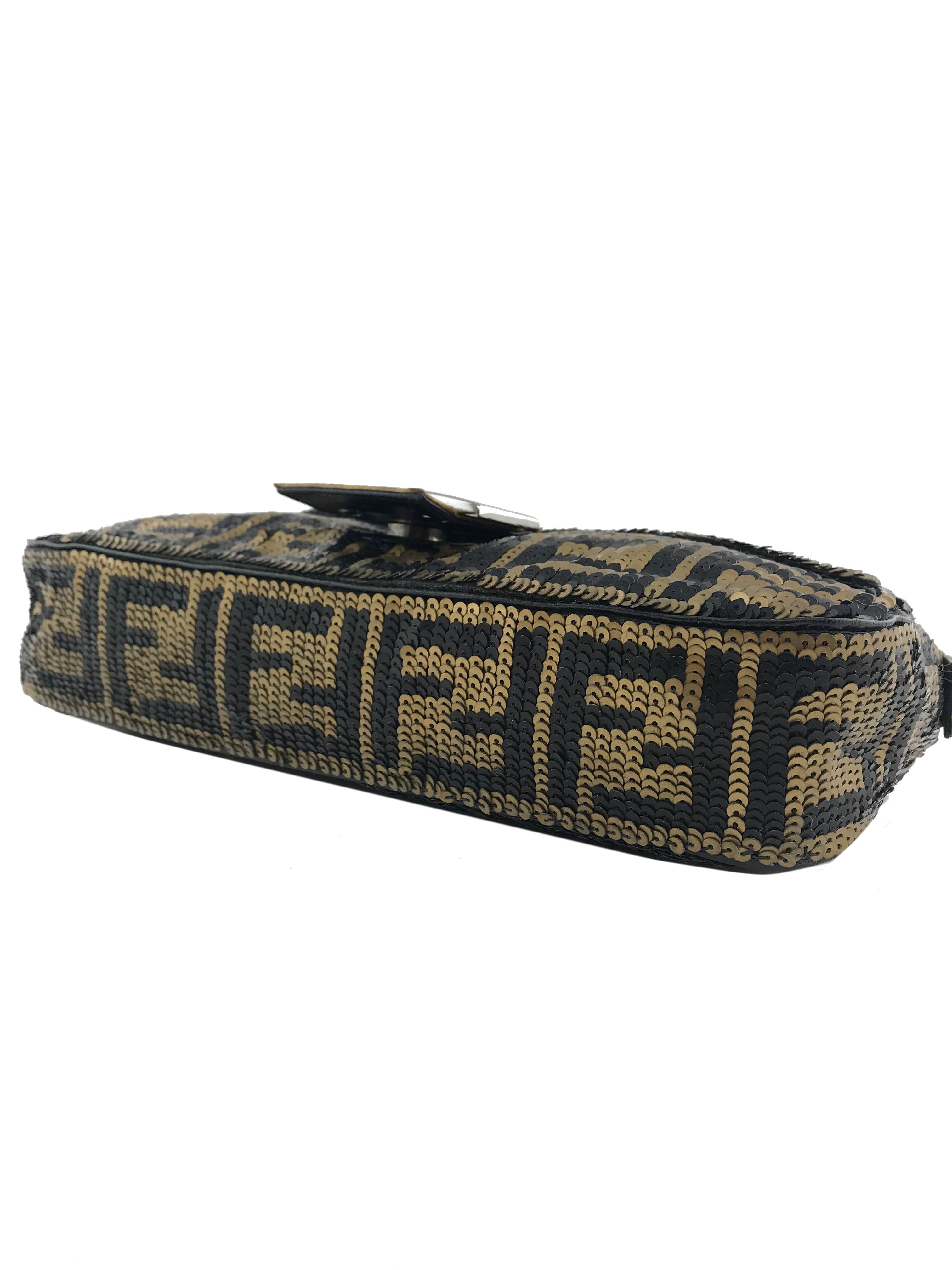 Fendi FF Sequin Snakeskin Baguette Shoulder Bag for Women | Luxury Designer Crossbody Purse | Perfect for Parties, Date Nights & Special Occasions