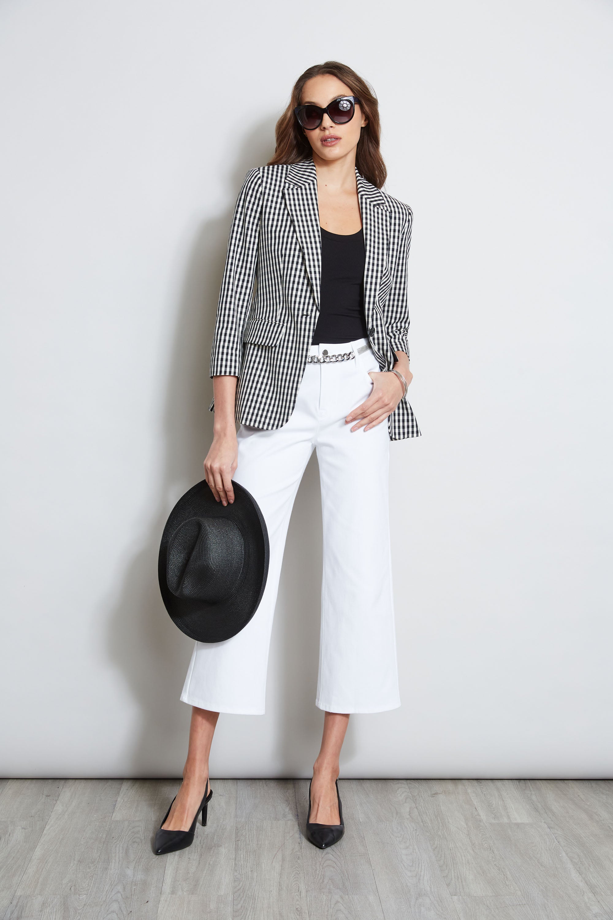 Stylish Gingham Blazer E302N104 in Classic Black & White - Perfect for Office Wear, Business Meetings & Formal Occasions