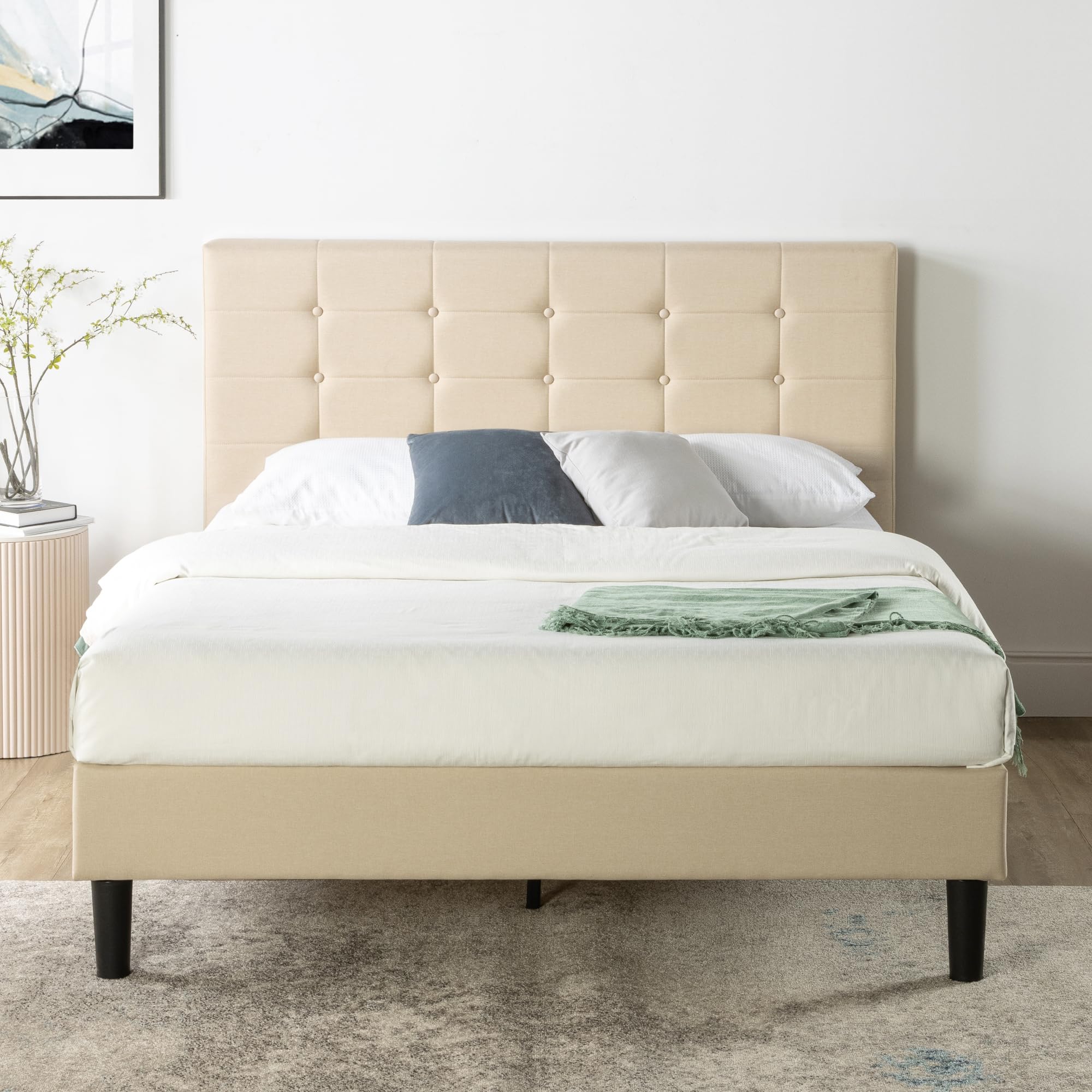 ZINUS Ibidun Full Size Upholstered Platform Bed Frame with Wood Slat Support - No Box Spring Needed - Easy Assembly - Beige - Perfect for Modern Bedrooms, Guest Rooms & Small Spaces