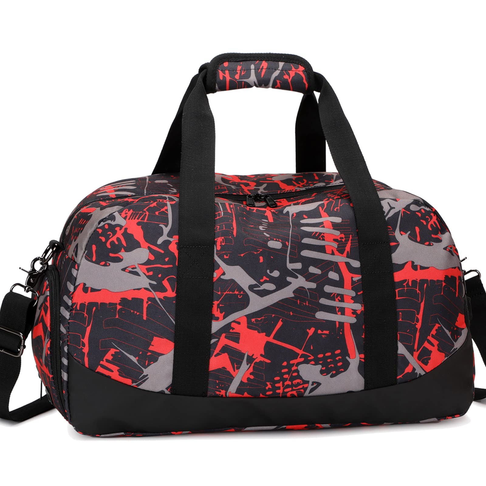 Octsky Sports Duffel Bag - Waterproof Gym Bag with Separate Shoe Compartment & Wet Pocket - Small Travel Overnight Bag for Men & Women - Perfect for Gym, Workout, Weekend Trips & Sports Travel (Red Graffiti)