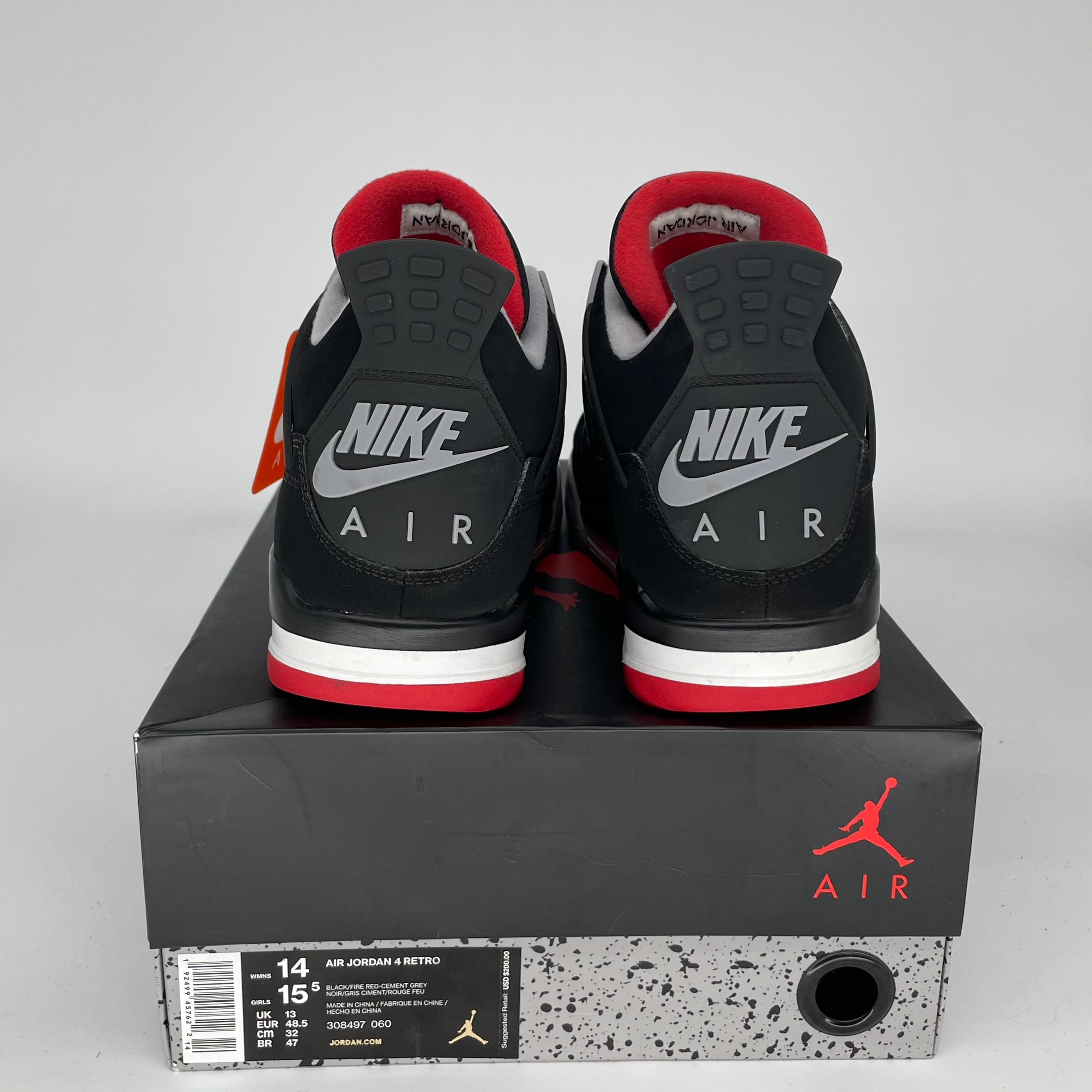 AIR JORDAN 4 BRED Men's Basketball Shoes Size 14 - Black/Red (308497-060) | Retro Sneakers for Streetwear & Sports Fashion