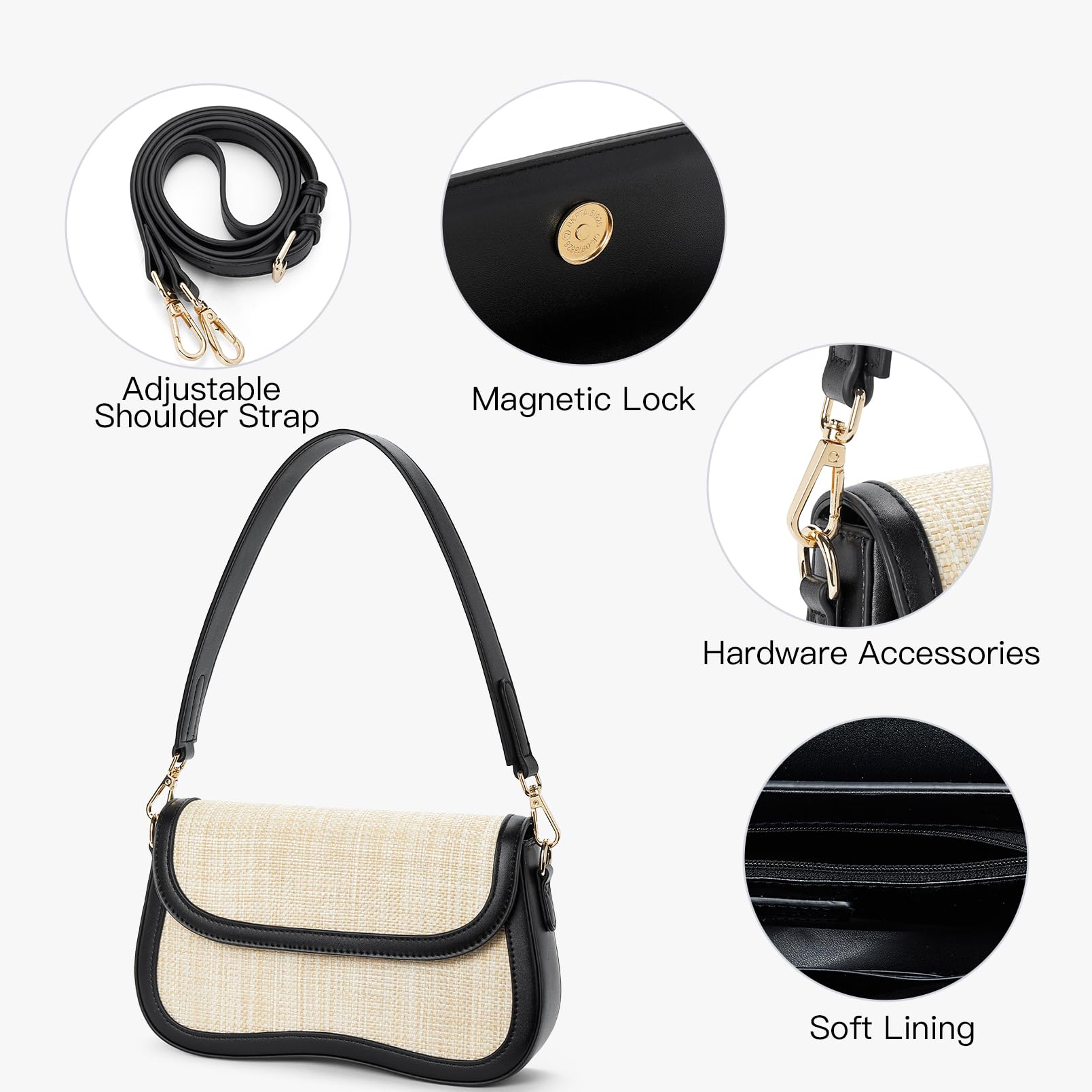 Telena Vegan Leather Shoulder Bag for Women - Crossbody Purse with 2 Removable Straps | Fashionable Handbag for Work, Travel & Everyday Use