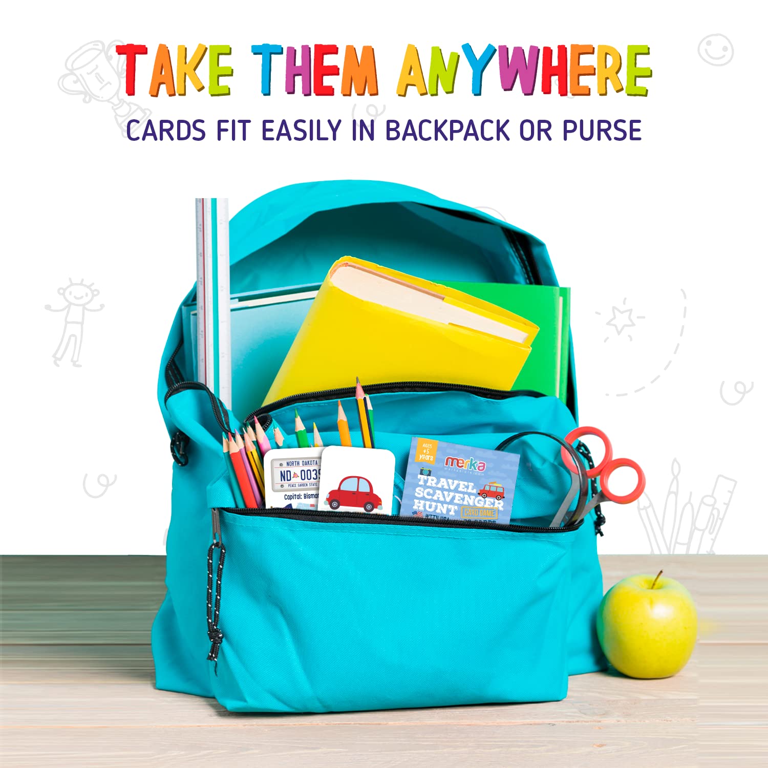 Merka Kids Travel Activity Set - 96 Fun Road Trip Flashcards for License Plate Game & Scavenger Hunt | Perfect for Family Car Rides, Vacation Entertainment & Long Distance Travel with Children
