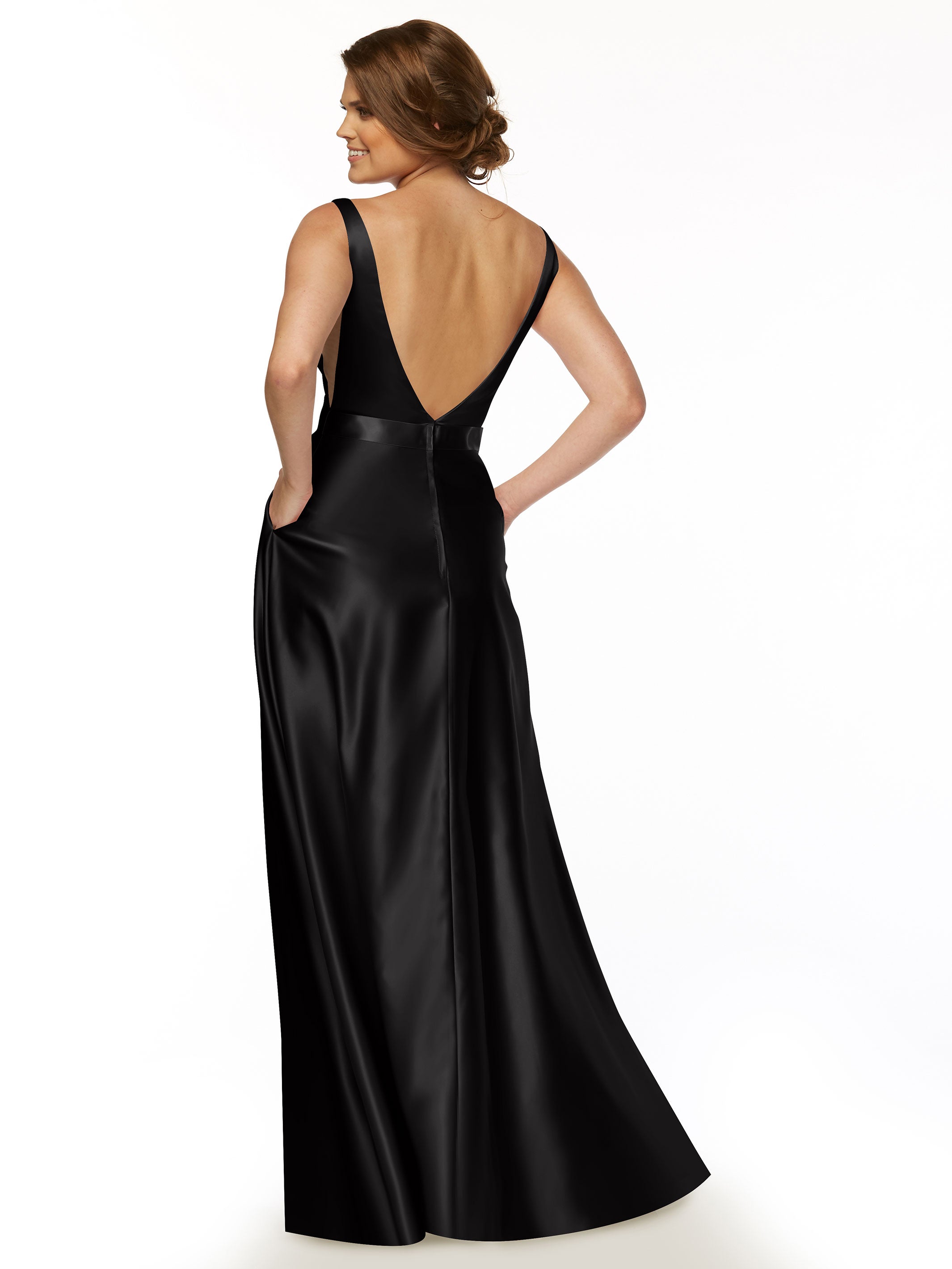 Elegant 80118 Satin A-Line Bridesmaid Dress with V-Neck & Waist Sash - Perfect for Weddings, Formal Events & Special Occasions