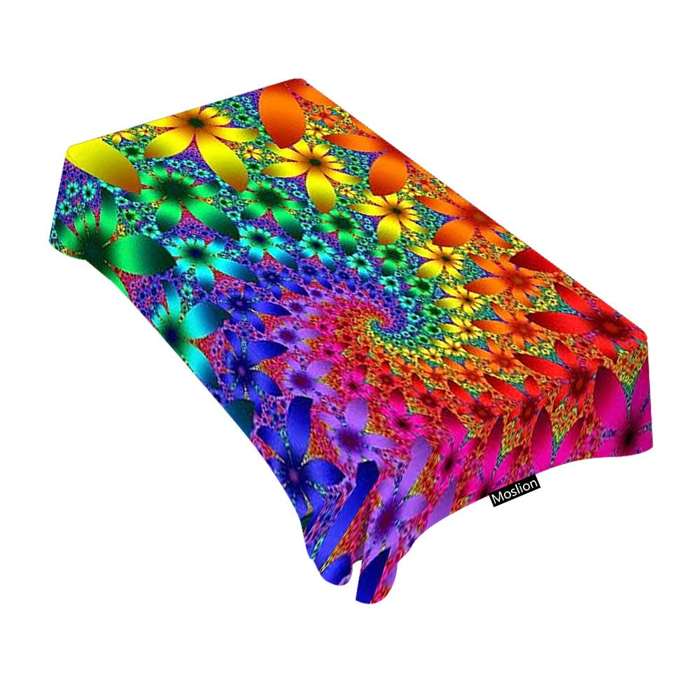 Tie Dye Rainbow Spirals Fractal Tablecloth - 60x84 Inch Decorative Rectangle Table Cover for Dining, BBQ, Picnic & Coffee Tables - Waterproof & Wrinkle-Resistant for Indoor/Outdoor Use