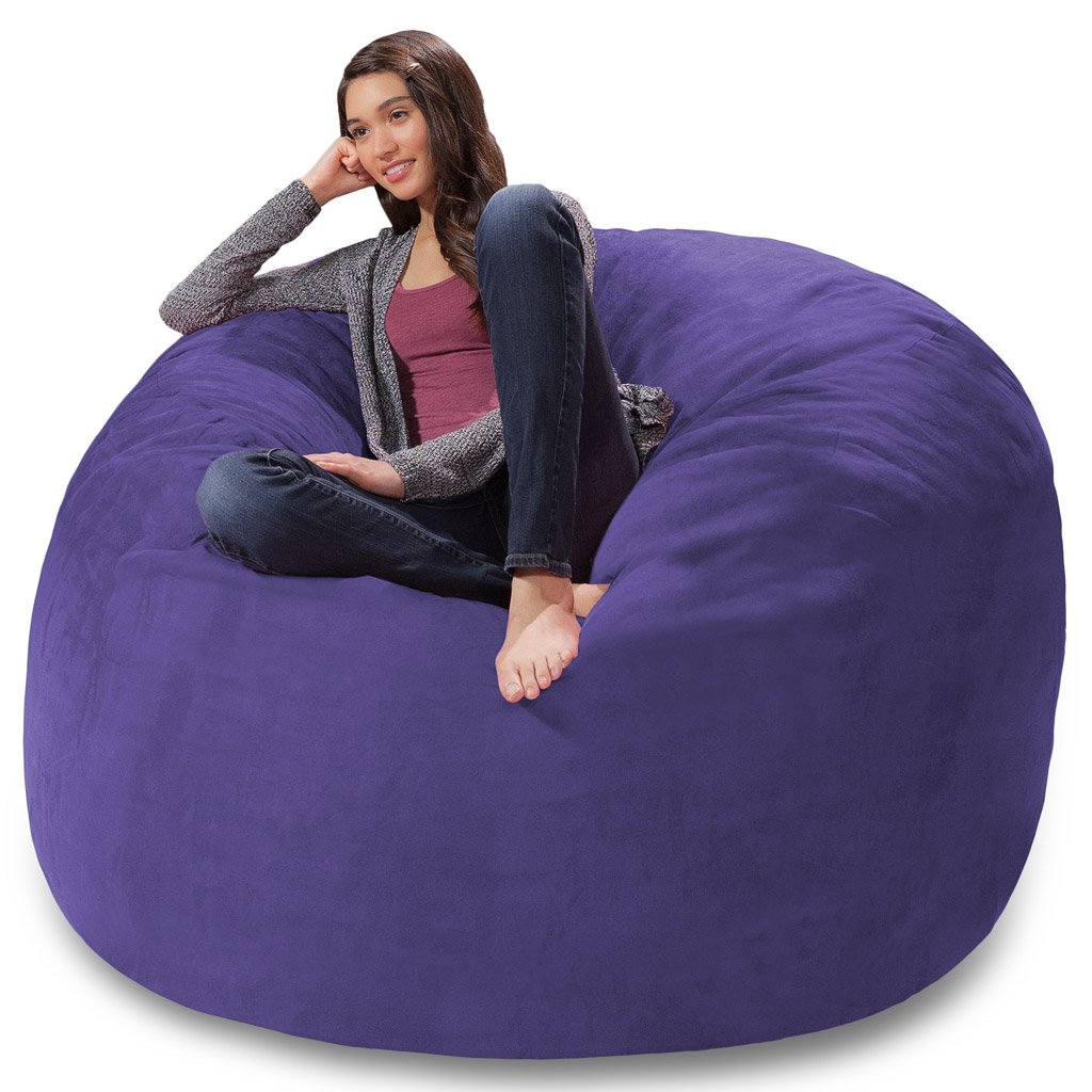 Premium Memory Foam Bean Bag Chair - Soft Purple Micro Suede Cover | Comfortable Lounge Seating for Living Room, Bedroom, Dorm & Game Room