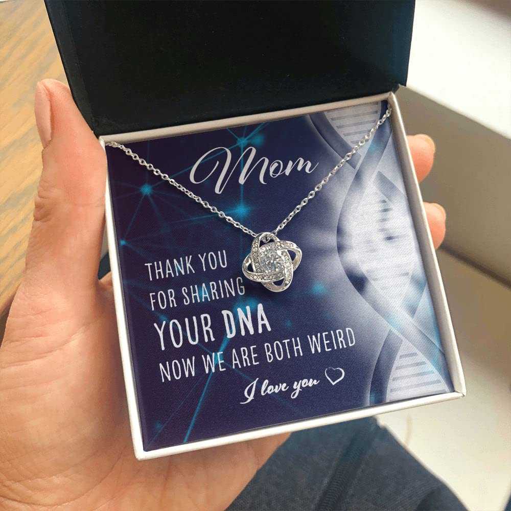 Mom Necklace - Love Knot Pendant Gift from Son or Daughter, Meaningful DNA Message Jewelry for Mother's Birthday, Thank You Present | Perfect for Mother's Day, Christmas & Special Occasions
