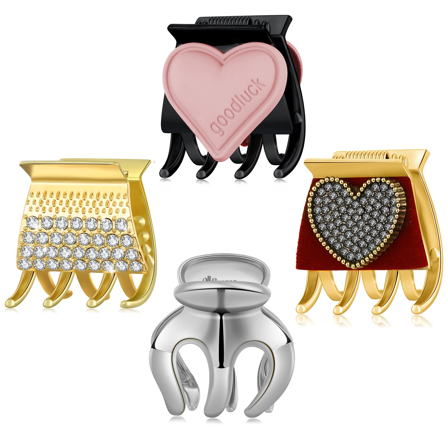 4PCS Small Metal Hair Claw Clips - Hair Barrettes for Women, Jaw Clamp Hairpins for Thin Hair, Half Bun & Updo Styling (Silver, Gold, Rose Gold, Black) - Perfect for Daily Wear, Work, Parties & Special Occasions