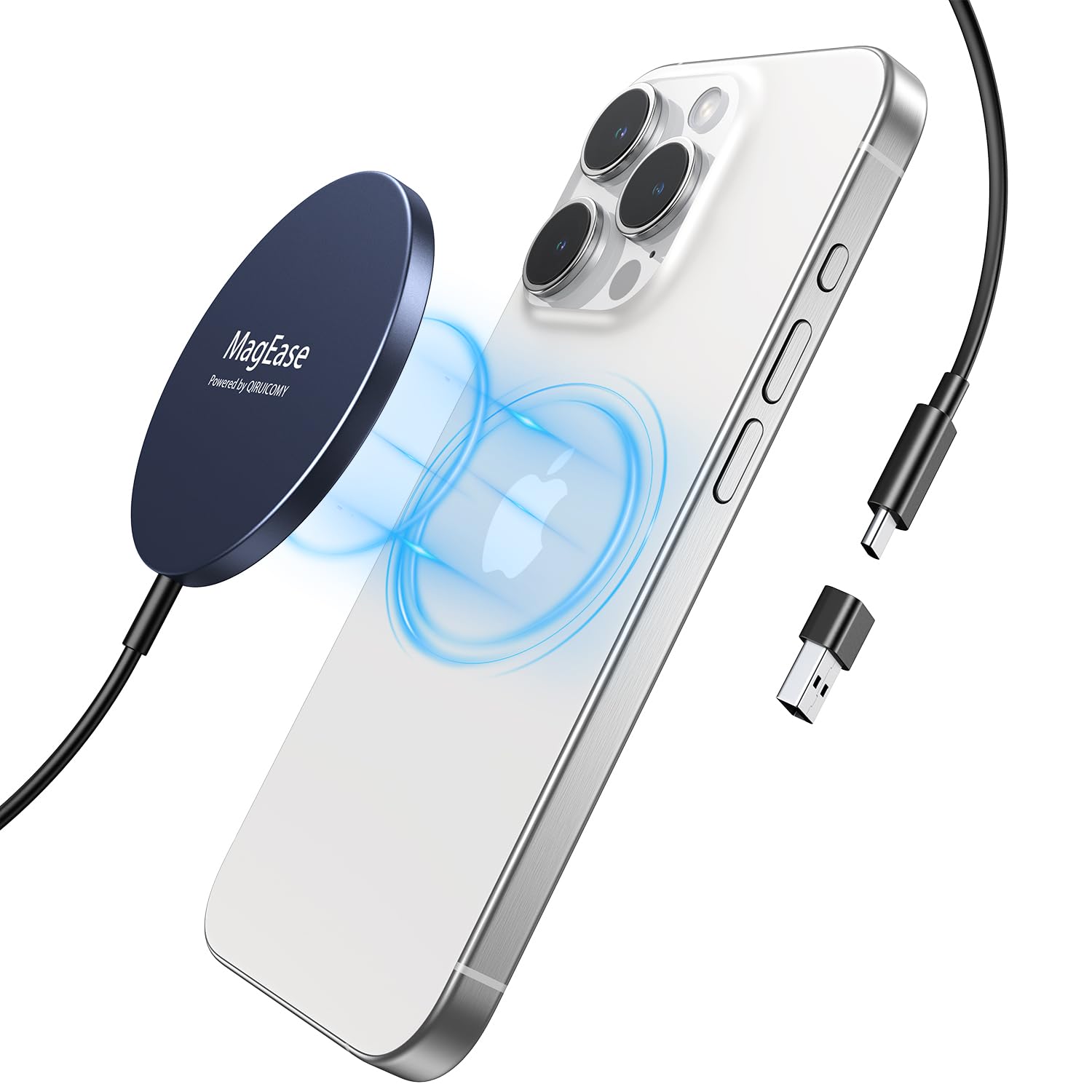 15W Fast Magnetic Wireless Charger for iPhone 16/15/14/13/12 Series & AirPods 4/3/2/Pro/Pro2 - Magsafe-Compatible Charging Pad with Strong Magnet (Blue) | Perfect for Home, Office & Travel Use