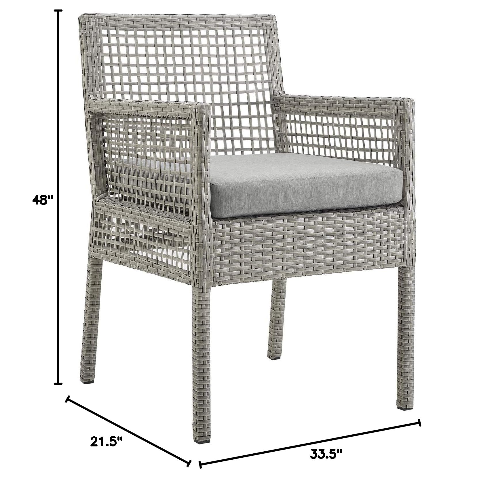 Modway Aura Wicker Rattan Outdoor Patio Dining Chairs - Set of 2 Gray Armchairs for Backyard, Garden, Poolside & Balcony Relaxation