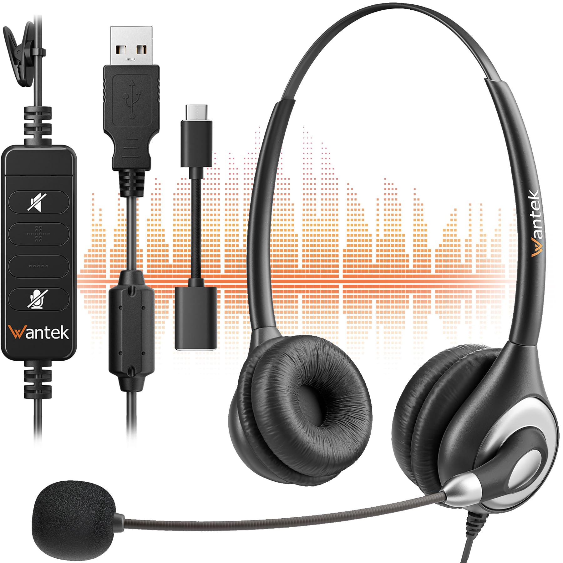 Wantek USB Headset with Microphone - Noise Cancelling PC Headphones for Business, Home Office & Call Center | Comfortable Lightweight Design for Skype, Zoom, Webinars & Online Meetings | Perfect for Remote Work, Customer Service & Virtual Classrooms
