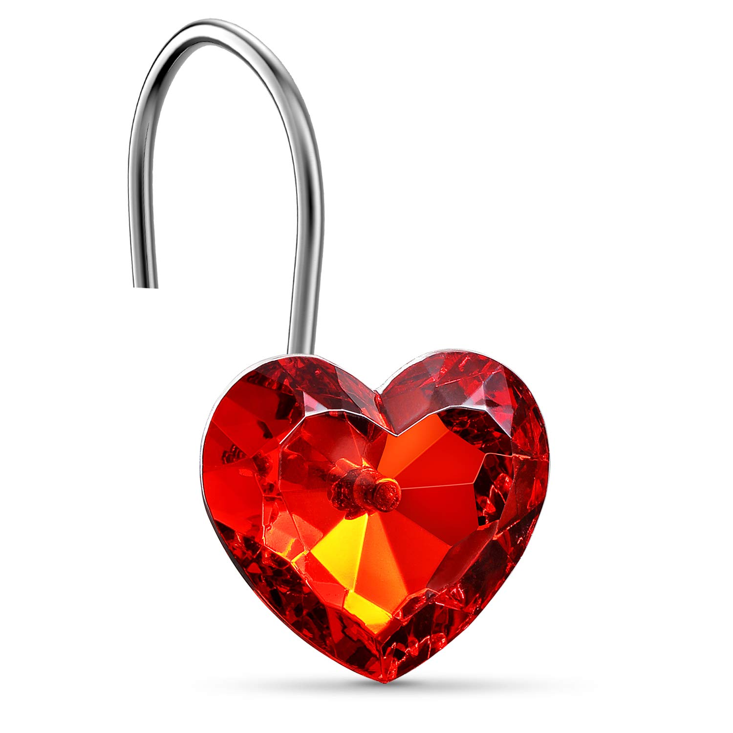12 Pack Bling Crystal Shower Curtain Hooks - Stainless Steel Heart-Shaped Rhinestone Rings for Bathroom Decor, Valentine's Day Gift | Rust-Resistant, Elegant Bath Accessories for Home & Hotel Use
