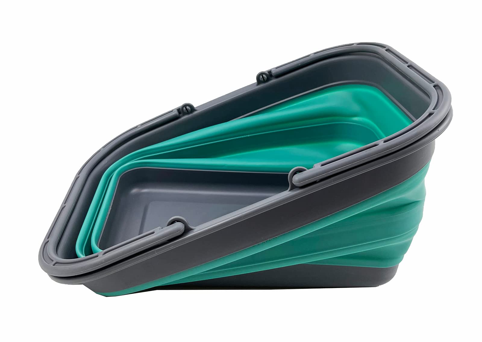 SAMMART 12L (3.17 Gallon) Collapsible Storage Tub with Handle - Foldable Portable Dish Washing Container for Camping, Picnic, Travel & Home Use - Outdoor Organizer Basket for Kitchen, Laundry & Car Storage (Grey/Turquoise Blue)