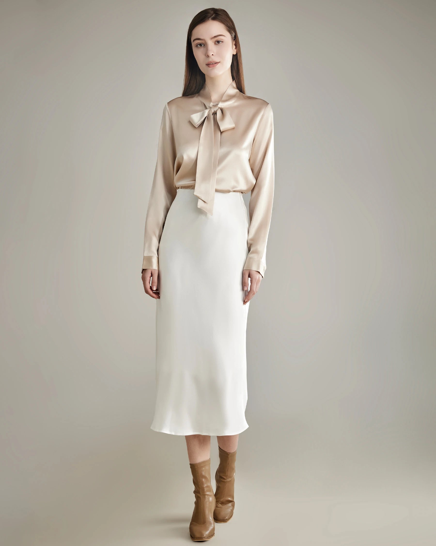 Elegant Silk Bow Tie Blouse for Women - Fashionable & Comfortable Ladies Top for Office, Party & Special Occasions