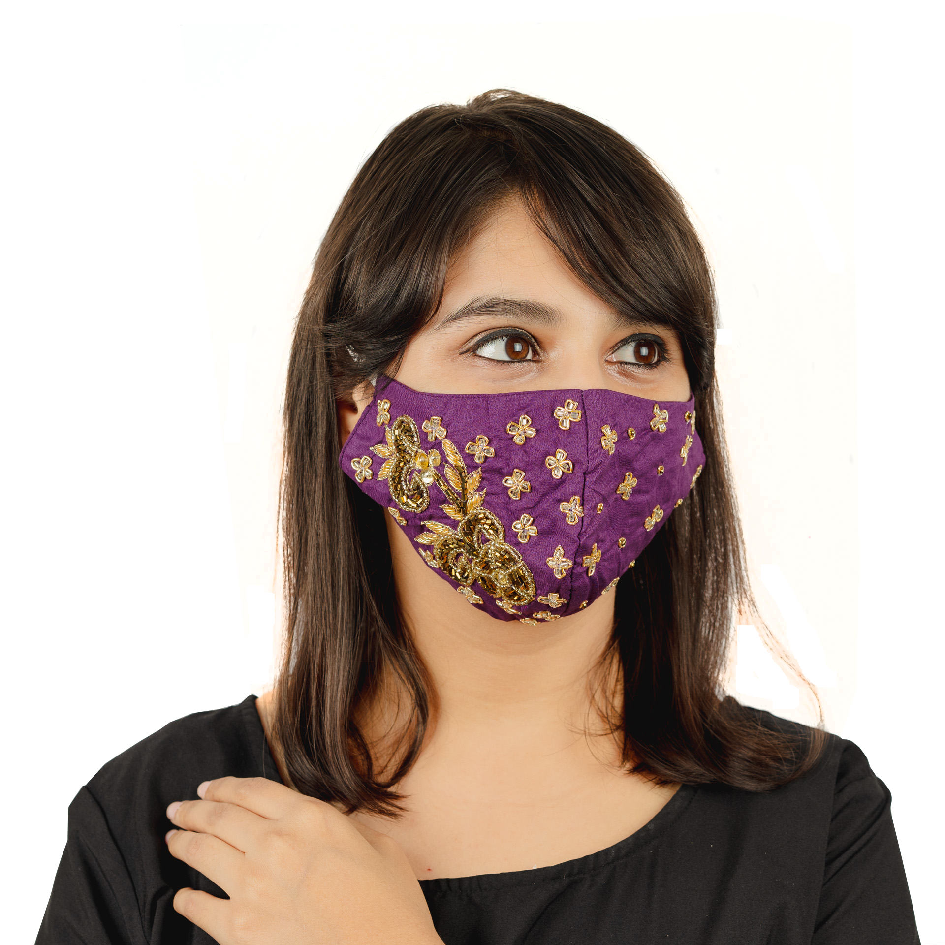 Floral Embroidered Purple Cotton Face Mask - Breathable & Comfortable for Daily Use, Travel, and Outdoor Activities