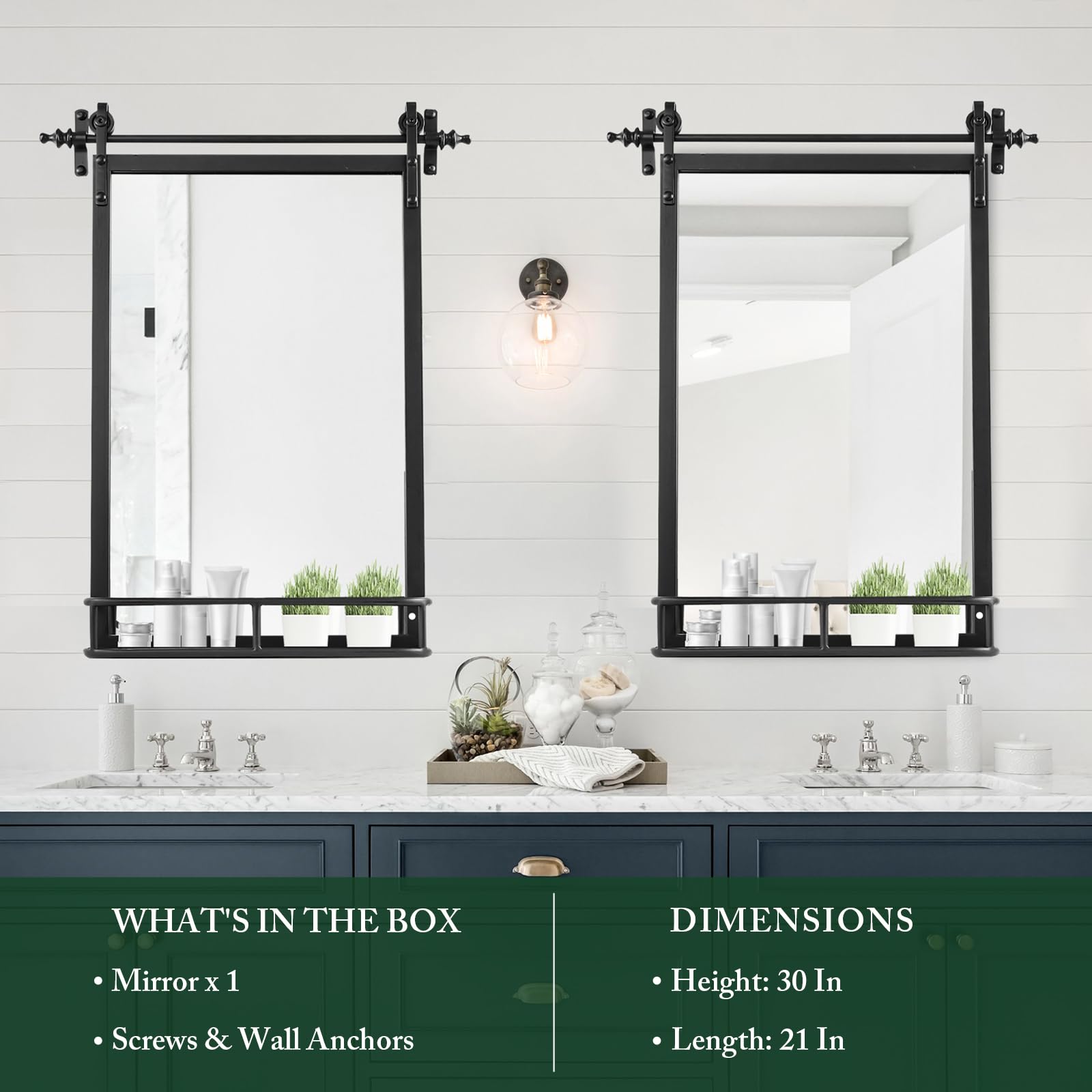 Farmhouse Iron Framed Wall Mirror with Shelf - 30
