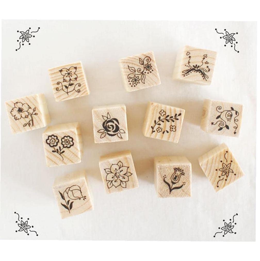 12pcs Floral Wooden Rubber Stamps Set for Scrapbooking, DIY Cards, Journals & Crafting - Rose Flower & Letter Designs - Perfect for Wedding Invitations, Gift Wrapping & Memory Keeping