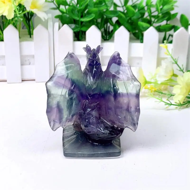 Natural Fluorite Dragon Skull Crystal - Feng Shui Healing Mineral Statue for Home & Office Decor, Unique Gift Idea - Perfect for Meditation Spaces, Altars, and Fantasy Room Themes