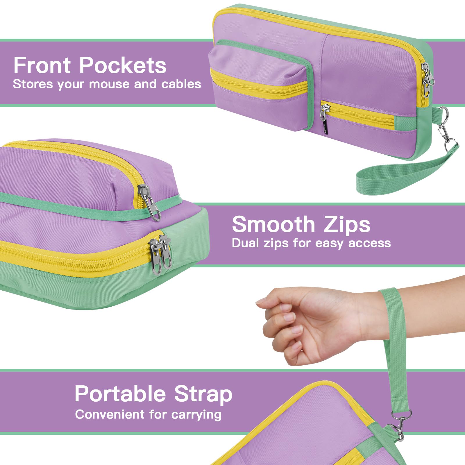 Logitech POP Keys Mechanical Wireless Keyboard & Mouse Travel Carrying Case - Protective Storage Pouch for Wireless Keyboard & Mouse, Purple Green - Perfect for Travel, Office & Home Use